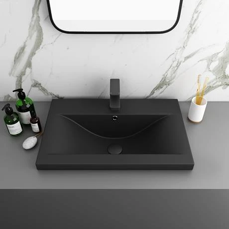 Arezzo Wall Hung Vanity Unit - Matt Pink - 600mm Black Basin with Industrial Style Handle 6 Arezzo Wall Hung Vanity Unit - Matt Pink - 600mm Black Basin with Industrial Style Handle - Image 4