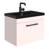 Arezzo Wall Hung Vanity Unit - Matt Pink - 600mm Black Basin with Industrial Style Handle -Wall Hung Vanity Units Shop AZP6WHVBKISB p