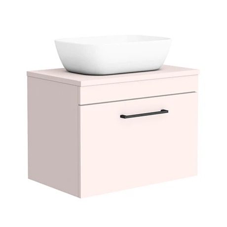 Arezzo Wall Hung Countertop Basin Unit - Pink with Matt Black Handle - 600mm inc. White Basin 3 Arezzo Wall Hung Countertop Basin Unit - Pink with Matt Black Handle - 600mm inc. White Basin