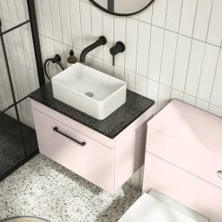 Arezzo Wall Hung Countertop Vanity Unit - Matt Pink - 600mm with Black Worktop & Matt Black Handle 11 Arezzo Wall Hung Countertop Vanity Unit - Matt Pink - 600mm with Black Worktop & Matt Black Handle -Wall Hung Vanity Units Shop AZP6WHWMBB d3 460