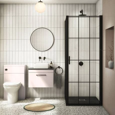 Arezzo Wall Hung Countertop Vanity Unit - Matt Pink - 600mm with Black Worktop & Matt Black Handle 7 Arezzo Wall Hung Countertop Vanity Unit - Matt Pink - 600mm with Black Worktop & Matt Black Handle - Image 5