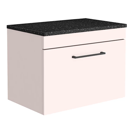 Arezzo Wall Hung Countertop Vanity Unit - Matt Pink - 600mm with Black Worktop & Matt Black Handle 3 Arezzo Wall Hung Countertop Vanity Unit - Matt Pink - 600mm with Black Worktop & Matt Black Handle