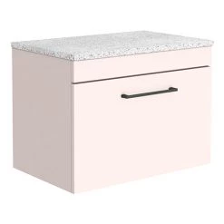 Arezzo Wall Hung Countertop Vanity Unit - Matt Pink - 600mm with White Worktop & Matt Black Handle