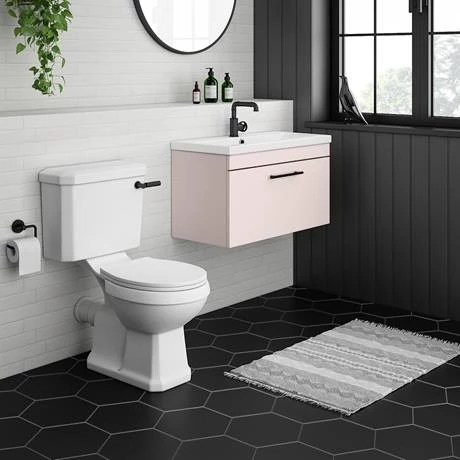 Arezzo Wall Hung Vanity Unit - Matt Pink - 800mm with Industrial Style Black Handle 6 Arezzo Wall Hung Vanity Unit - Matt Pink - 800mm with Industrial Style Black Handle - Image 4