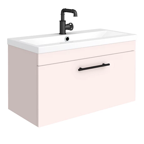 Arezzo Wall Hung Vanity Unit - Matt Pink - 800mm with Industrial Style Black Handle 3 Arezzo Wall Hung Vanity Unit - Matt Pink - 800mm with Industrial Style Black Handle