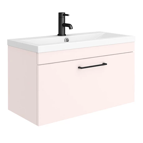 Arezzo Wall Hung Vanity Unit - Matt Pink - 800mm with Matt Black Handle 3 Arezzo Wall Hung Vanity Unit - Matt Pink - 800mm with Matt Black Handle
