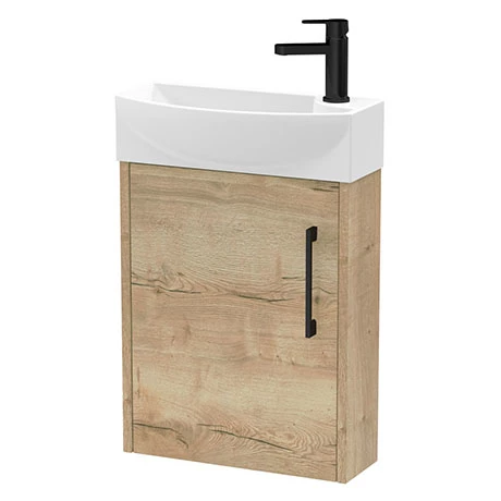Arezzo Rustic Oak 450mm 1TH Wall Hung Cloakroom Vanity Unit with Matt Black Handle 3 Arezzo Rustic Oak 450mm 1TH Wall Hung Cloakroom Vanity Unit with Matt Black Handle