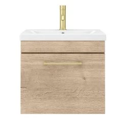 Arezzo Wall Hung Vanity Unit - Rustic Oak - 500mm with Brushed Brass Handle 13 Arezzo Wall Hung Vanity Unit - Rustic Oak - 500mm with Brushed Brass Handle -Wall Hung Vanity Units Shop AZRO5WHVBB d5 460