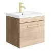 Arezzo Wall Hung Vanity Unit - Rustic Oak - 500mm with Brushed Brass Handle -Wall Hung Vanity Units Shop AZRO5WHVBB n p