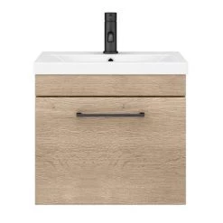 Arezzo Wall Hung Vanity Unit - Rustic Oak - 500mm with Matt Black Handle 11 Arezzo Wall Hung Vanity Unit - Rustic Oak - 500mm with Matt Black Handle -Wall Hung Vanity Units Shop AZRO5WHVBK d4 460