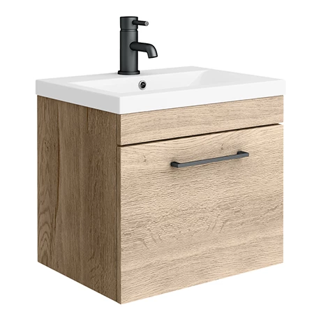 Arezzo Wall Hung Vanity Unit - Rustic Oak - 500mm with Matt Black Handle 3 Arezzo Wall Hung Vanity Unit - Rustic Oak - 500mm with Matt Black Handle