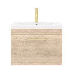 Arezzo Wall Hung Vanity Unit - Rustic Oak - 600mm with Brushed Brass Handle 13 Arezzo Wall Hung Vanity Unit - Rustic Oak - 600mm with Brushed Brass Handle -Wall Hung Vanity Units Shop AZRO6WHVBB d4 460