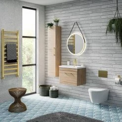 Arezzo Wall Hung Vanity Unit - Rustic Oak - 600mm with Brushed Brass Handle 11 Arezzo Wall Hung Vanity Unit - Rustic Oak - 600mm with Brushed Brass Handle -Wall Hung Vanity Units Shop AZRO6WHVBB n d1 460