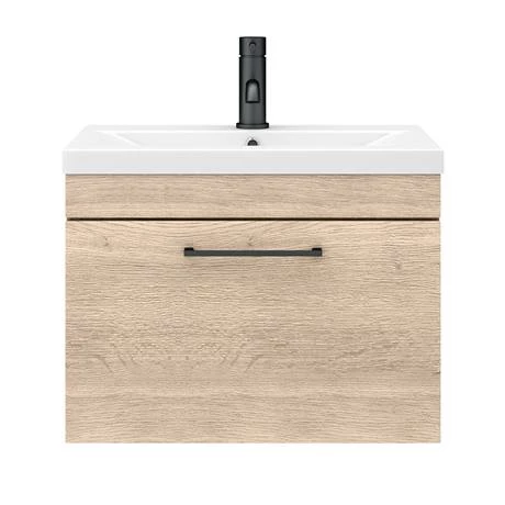 Arezzo Wall Hung Vanity Unit - Rustic Oak - 600mm with Matt Black Handle 8 Arezzo Wall Hung Vanity Unit - Rustic Oak - 600mm with Matt Black Handle - Image 6