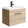 Arezzo Wall Hung Vanity Unit - Rustic Oak - 600mm with Matt Black Handle 2 Arezzo Wall Hung Vanity Unit - Rustic Oak - 600mm with Matt Black Handle -Wall Hung Vanity Units Shop AZRO6WHVBK n p