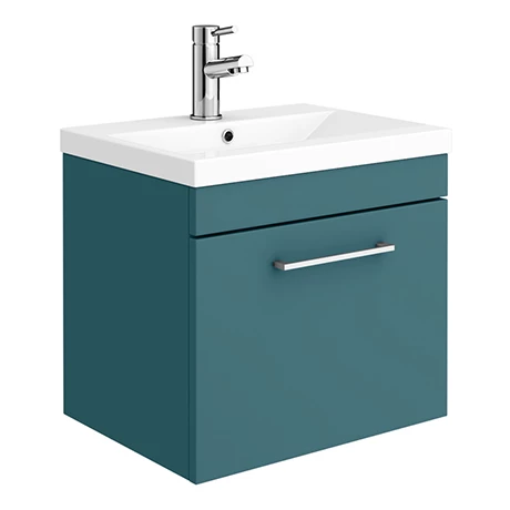 Arezzo Wall Hung Vanity Unit - Matt Green - 500mm 1-Drawer with Chrome Handle 3 Arezzo Wall Hung Vanity Unit - Matt Green - 500mm 1-Drawer with Chrome Handle