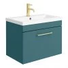 Arezzo Wall Hung Vanity Unit - Matt Green - 600mm 1-Drawer with Brushed Brass Handle 1 Arezzo Wall Hung Vanity Unit - Matt Green - 600mm 1-Drawer with Brushed Brass Handle -Wall Hung Vanity Units Shop AZTG6WHVBB p