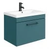 Arezzo Wall Hung Vanity Unit - Matt Green - 600mm 1-Drawer with Matt Black Handle -Wall Hung Vanity Units Shop AZTG6WHVBK p