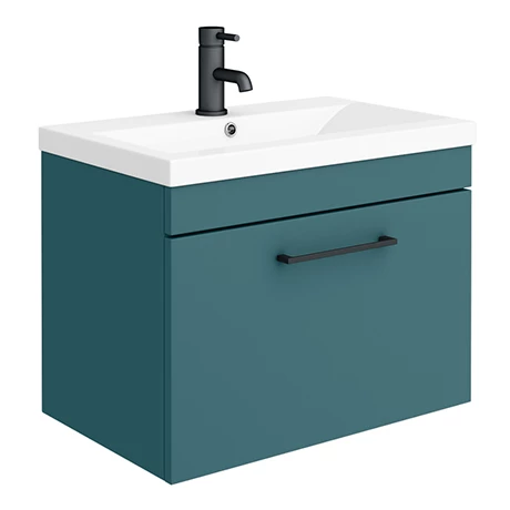 Arezzo Wall Hung Vanity Unit - Matt Green - 600mm 1-Drawer with Matt Black Handle 3 Arezzo Wall Hung Vanity Unit - Matt Green - 600mm 1-Drawer with Matt Black Handle