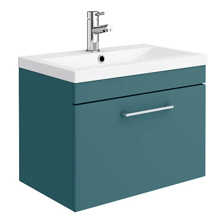 Arezzo Wall Hung Vanity Unit - Matt Green - 600mm 1-Drawer with Chrome Handle 3 Arezzo Wall Hung Vanity Unit - Matt Green - 600mm 1-Drawer with Chrome Handle