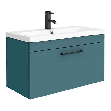 Arezzo Wall Hung Vanity Unit - Matt Green - 800mm with Matt Black Handle 3 Arezzo Wall Hung Vanity Unit - Matt Green - 800mm with Matt Black Handle