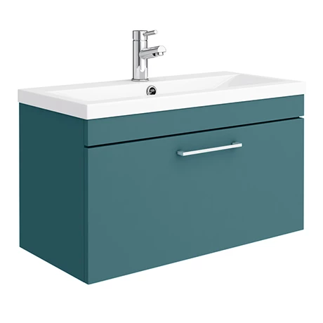 Arezzo Wall Hung Vanity Unit - Matt Green - 800mm with Chrome Handle 3 Arezzo Wall Hung Vanity Unit - Matt Green - 800mm with Chrome Handle