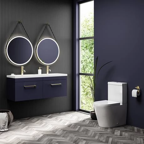 Arezzo Matt Blue Wall Hung Double Basin Vanity Unit (1205mm w. Brushed Brass Handles) 7 Arezzo Matt Blue Wall Hung Double Basin Vanity Unit (1205mm w. Brushed Brass Handles) - Image 5