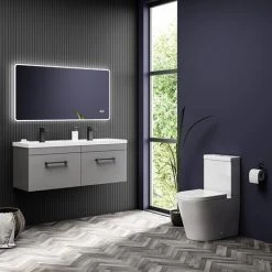 Arezzo Matt Grey Wall Hung Double Basin Vanity Unit (1205mm w. Matt Black Handles) -Wall Hung Vanity Units Shop AZWH12GMB1D d4 460