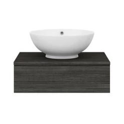 Brooklyn Floating Basin Shelf with Drawer - Black - 600mm incl. Round Basin -Wall Hung Vanity Units Shop BCTB6B4 d5 460