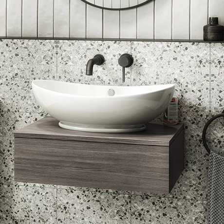 Brooklyn Floating Basin Shelf with Drawer - Grey Avola - 600mm inc. Oval Basin 3 Brooklyn Floating Basin Shelf with Drawer - Grey Avola - 600mm inc. Oval Basin