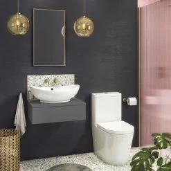 Brooklyn Wall Hung Countertop Basin Shelf with Drawer - Gloss Grey - 600 x 450mm -Wall Hung Vanity Units Shop BCTGG6 d2 460