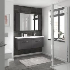 Brooklyn 1205mm Gloss Grey Wall Hung 2 Drawer Double Basin Vanity Unit 10 Brooklyn 1205mm Gloss Grey Wall Hung 2 Drawer Double Basin Vanity Unit -Wall Hung Vanity Units Shop BWH12G1D d2 460