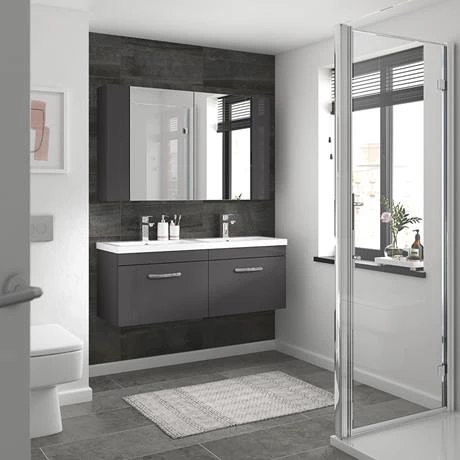 Brooklyn 1205mm Gloss Grey Wall Hung 2 Drawer Double Basin Vanity Unit 5 Brooklyn 1205mm Gloss Grey Wall Hung 2 Drawer Double Basin Vanity Unit - Image 3