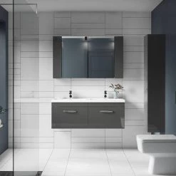 Brooklyn 1205mm Gloss Grey Wall Hung 2 Drawer Double Basin Vanity Unit 12 Brooklyn 1205mm Gloss Grey Wall Hung 2 Drawer Double Basin Vanity Unit -Wall Hung Vanity Units Shop BWH12G1D d4 460