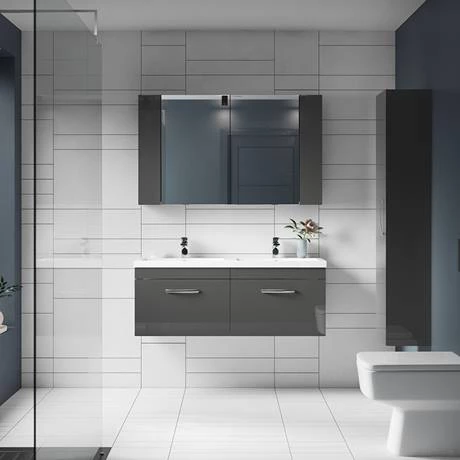 Brooklyn 1205mm Gloss Grey Wall Hung 2 Drawer Double Basin Vanity Unit 7 Brooklyn 1205mm Gloss Grey Wall Hung 2 Drawer Double Basin Vanity Unit - Image 5