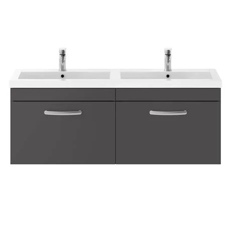 Brooklyn 1205mm Gloss Grey Wall Hung 2 Drawer Double Basin Vanity Unit 8 Brooklyn 1205mm Gloss Grey Wall Hung 2 Drawer Double Basin Vanity Unit - Image 6