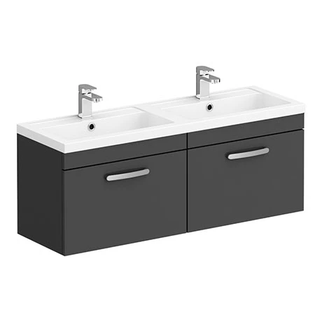 Brooklyn 1205mm Gloss Grey Wall Hung 2 Drawer Double Basin Vanity Unit 3 Brooklyn 1205mm Gloss Grey Wall Hung 2 Drawer Double Basin Vanity Unit