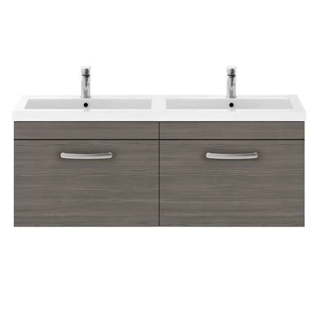 Brooklyn 1205mm Grey Avola Wall Hung 2 Drawer Double Basin Vanity Unit 7 Brooklyn 1205mm Grey Avola Wall Hung 2 Drawer Double Basin Vanity Unit - Image 5