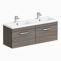 Brooklyn 1205mm Grey Avola Wall Hung 2 Drawer Double Basin Vanity Unit