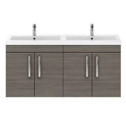 Brooklyn 1205mm Grey Avola Wall Hung 4 Door Double Basin Vanity Unit -Wall Hung Vanity Units Shop BWH12GA2D d3 460