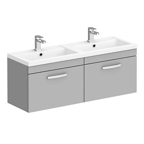 Brooklyn 1205mm Grey Mist Wall Hung 2 Drawer Double Basin Vanity Unit 3 Brooklyn 1205mm Grey Mist Wall Hung 2 Drawer Double Basin Vanity Unit