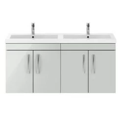 Brooklyn 1205mm Grey Mist Wall Hung 4 Door Double Basin Vanity Unit -Wall Hung Vanity Units Shop BWH12GM2D d3 460