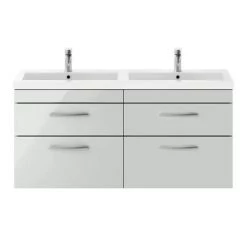 Brooklyn 1205mm Grey Mist Wall Hung 4 Drawer Double Basin Vanity Unit 12 Brooklyn 1205mm Grey Mist Wall Hung 4 Drawer Double Basin Vanity Unit -Wall Hung Vanity Units Shop BWH12GM4D nd1 460