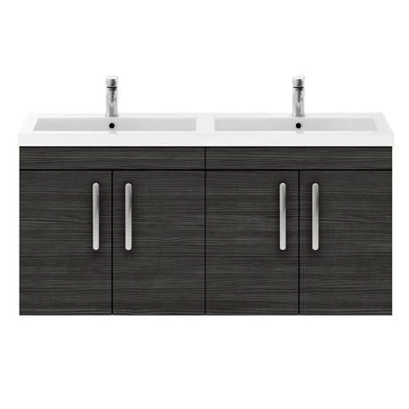 Brooklyn 1205mm Black Wall Hung 4 Door Double Basin Vanity Unit 6 Brooklyn 1205mm Black Wall Hung 4 Door Double Basin Vanity Unit - Image 4