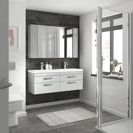 Brooklyn 1205mm Grey Mist Wall Hung 4 Drawer Double Basin Vanity Unit 6 Brooklyn 1205mm Grey Mist Wall Hung 4 Drawer Double Basin Vanity Unit - Image 4