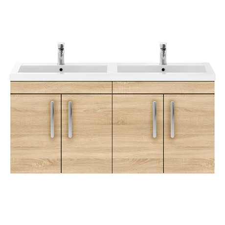 Brooklyn 1205mm Natural Oak Wall Hung 4 Door Double Basin Vanity Unit 3 Brooklyn 1205mm Natural Oak Wall Hung 4 Door Double Basin Vanity Unit