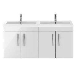 Brooklyn 1205mm Gloss White Wall Hung 4 Door Double Basin Vanity Unit -Wall Hung Vanity Units Shop BWH12W2D d3 460