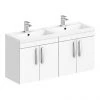 Brooklyn 1205mm Gloss White Wall Hung 4 Door Double Basin Vanity Unit -Wall Hung Vanity Units Shop BWH12W2D n p