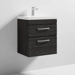 Brooklyn 500 Black Wall Hung 2 Drawer Vanity Unit with Thin-Edge Basin -Wall Hung Vanity Units Shop BWH5BLK2DTE nd3 460