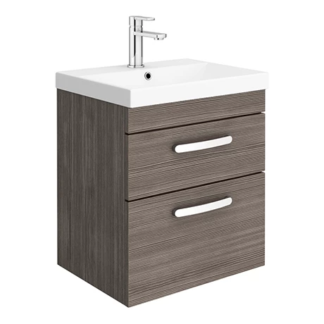 Brooklyn 500 Grey Avola Wall Hung 2 Drawer Vanity Unit with Thin-Edge Basin 3 Brooklyn 500 Grey Avola Wall Hung 2 Drawer Vanity Unit with Thin-Edge Basin